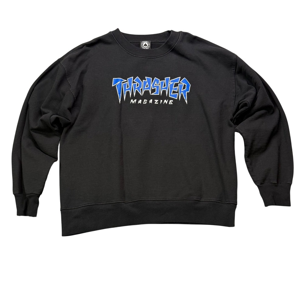 Thrasher Magazine Black Crewneck Sweatshirt Men's Size L Y2K‎ Streetwear Grunge